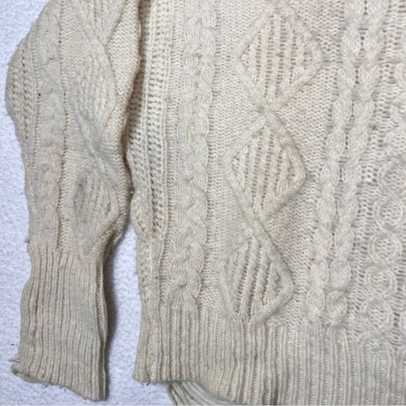 NSF Annabelle Boyfriend Distressed Cable Knit Sweater Chunky Cream Wool Medium - Picture 5 of 7